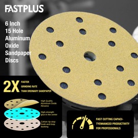 150mm Sanding Discs,6 Inch 15 Hole Sanding Discs,Hook and Loop 800 Grits Gold Sandpaper, 50PCS Round Ceramic Sand Paper Discs for Random Orbit Sander