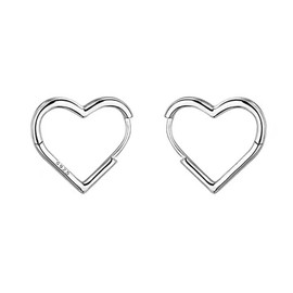 Reffeer 925 Sterling Silver Heart Earrings Hoop Minimalist Sleeper Huggie Earrings For Women Teens (A-Silver)