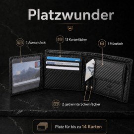 Kronenschein® Premium Men’s Wallet Made of Nappa Leather, RFID Protection, carbon