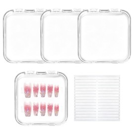 ネイルチップケース 5個セット 7.5cm*7.5cm*1.6cm ネイルチップ ケース ネイルチップ 収納 透明収納ボックス 両面テープ30枚付属 防塵 展示 保管 収納 小物 整理 持ち運び便利 (透明)