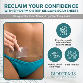 Epiderm Silicone Gel Scar Strips - Premium Silicone Scar Tape for Optimal Scar Care - Flexible & Reusable Scar Strips- for C-Section, Tummy Tuck & Cardiac Surgery Scars - 1.4"x6", Clear