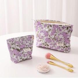 ONEGenug 2-Piece Cosmetic Bag Set - Purple Floral Makeup Organiser for Travel & Gift