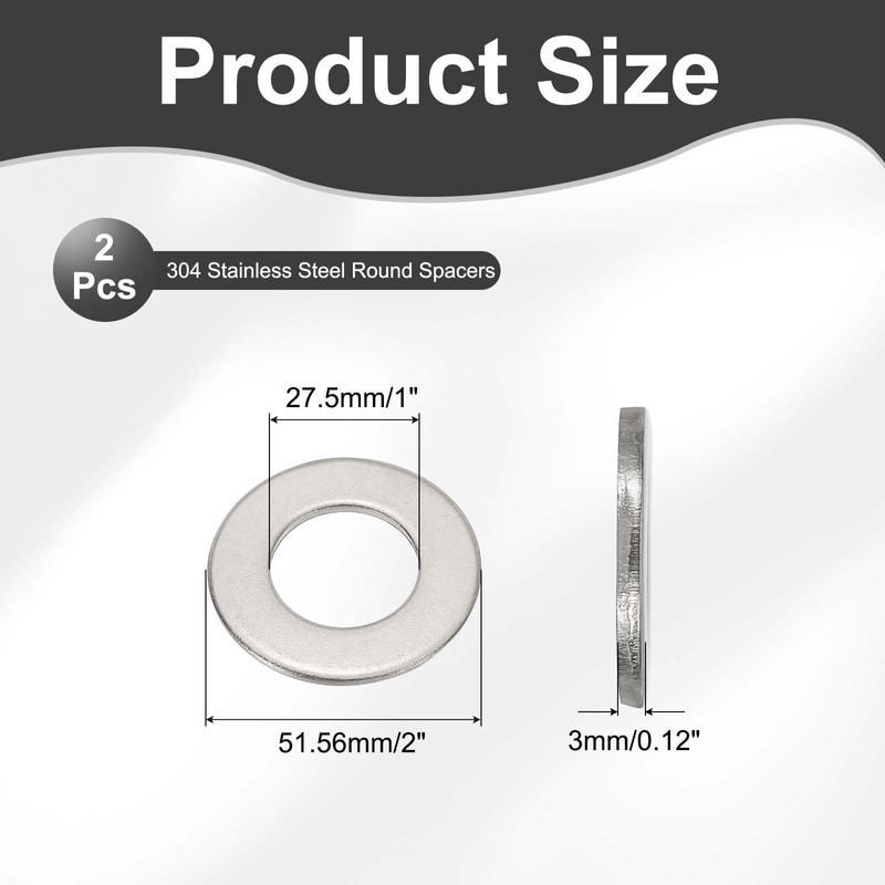 PATIKIL 1" ID x 2" OD Stainless Steel Flat Washers,