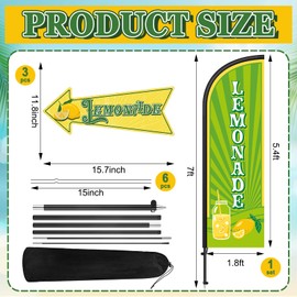 Hahafelt 3 Pcs Lemonade Shop Arrow Sign 1 Pcs 7 ft Lemonade Flag with Pole Kit Summer Yard Sign with Metal Stakes Feather Windless Swooper Stand Supplies Decorations for Outdoor Business Advertising