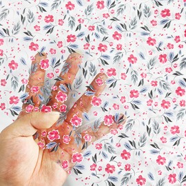 HYANG Little Flowers TPU Fabric Clear Jelly Vinyl Roll: 30cm x 135cm TPU Fabric For Making Handbags, Earrings, DIY Projects (Red)