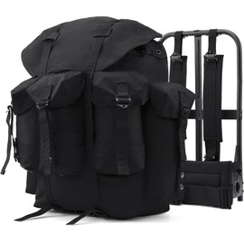 AUMENTAR 50L Military Alice Pack Army Survival Combat ALICE Rucksack Backpack for Men & Women for Camping, Hiking, Emergency Black