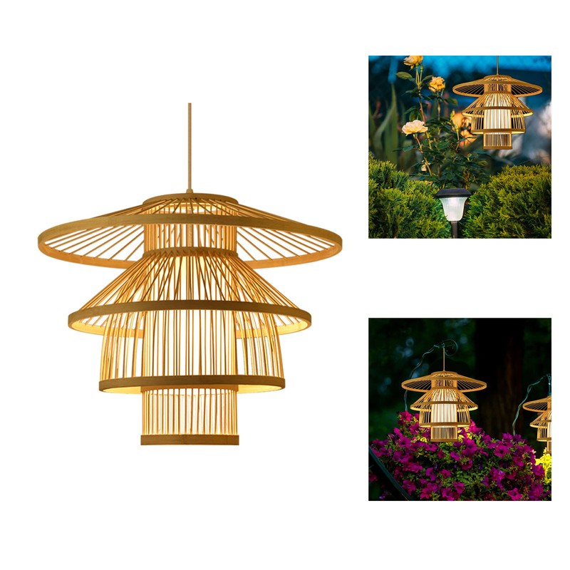 Bamboo Woven Pendant Light Imitation Sheepskin Chandelier Lantern Hanging Lamp