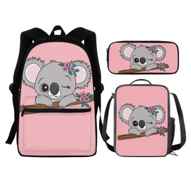 Tongluoye Cute Koala Girls Backpack With Lunch Box Preschool Elementary School Bag Kids Bookbags for 3nd 4th 5th 6th Grade Teen Schoolbags Pencil Case Kindergarten Student Back Packs Pink