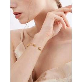 Supcare Bracelets for Women Girls Gold Open Bracelet Birthstone Cubic Zirconia Bangles with Roman Numerals Stainless Steel Bracelet Minimalism Fashion Jewellery for Valentine's Day Anniversary,