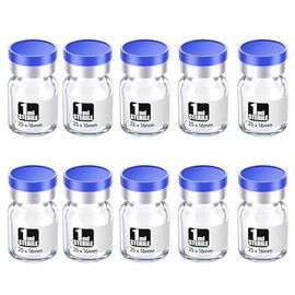 Biocomma 1ml 10pcs Sterile Empty Vial with Plastic Aluminum Flip Off Caps，Penicillin Bottle 13mm Crimp Top Sterile Transparent Borosilicate Lab Sample Vial (Transparent)