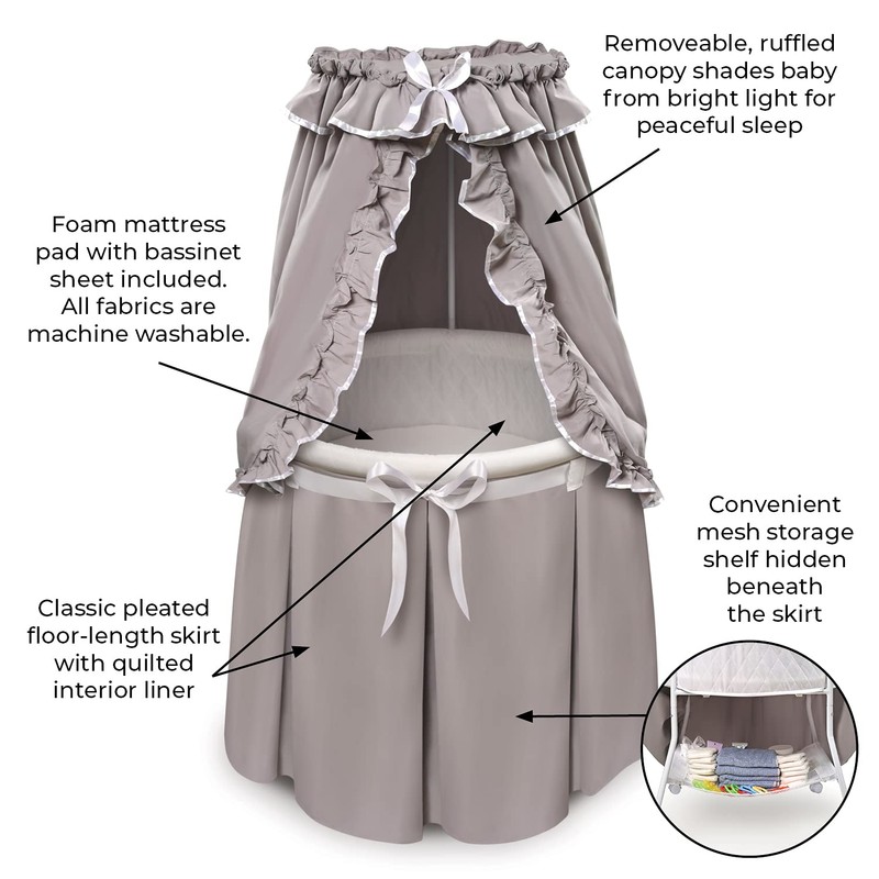 Badger Basket Empress Canopy Bassinet - Round Rocking Baby Cradle