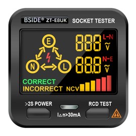 BSIDE EBTN LCD Socket Tester 3 Results Display, Integrated Voltage Detector, RCD Receptacle Outlet Tester Circuit Analyzer UK Wall Plug Leakage Tester Electricity Line Fault Checker
