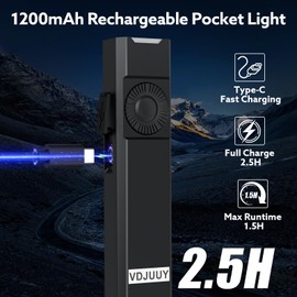 Rechargeable Flashlight 1200 Lumens, IP65 Ultra Bright Dimmable Lighting Flat Compact Flashlight with Clip & Magnetic Base, Ideal for Everyday Carry, Working, Camping, Hiking, Emergency, Outdoors