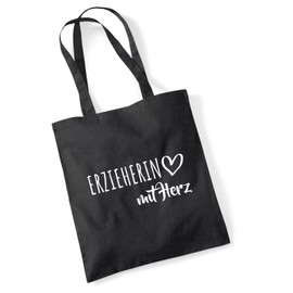 huuraa Jute Bag Teacher with Heart Bag Cotton 10 Litres with Motif for the Greatest People Gift Idea for Friends and Family, black