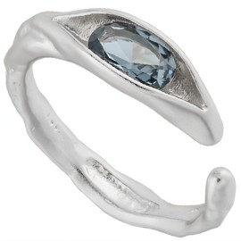 NicoWerk SRI992 Women's Silver Ring Stone 925 Sterling Silver Blue with Structured Spiral Leaf Zirconia Adjustable Open
