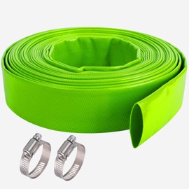2 inch x 100 FT Pool Backwash Hose, Green Heavy Duty Reinforced PVC Lay Flat Water Discharge Hose for Swimming Pool Filter Pump,with 2 Clamp