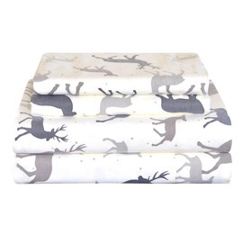 Pointehaven Flannel 170 GSM Sheet Set,Cal King Autumn Deer