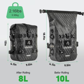 ARMORAIN Motorcycle Crash Bar Bag Waterproof Storage Capacity 6L/8L Bumper pack Fender pouch Universal motor kit bags (8L Black Imitation Carbon Fiber)