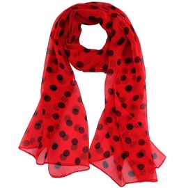 Red and Black Polka Dot 50s Chiffon Scarf Sheer Square Ribbon Neck Head Scarf for Women Headwrap Tie Scarves (Polka Dot-red Black)