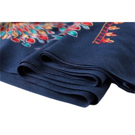 Urban CoCo Women's Embroidered Oversize Tassel Shawl Scarf Wraps for Women (Navy Blue)