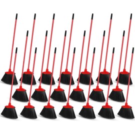 WILLBOND 20 Pcs Heavy Duty Broom Outdoor Indoor Commercial Angle Brooms Bulk for Courtyard Garage Lobby Mall Market Floor Home Kitchen Room Office Pet Hair Rubbish 54 Inch (Red)