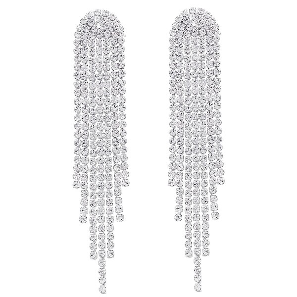 Rhinestone Crystal Dangle Drop Earrings 14K Gold/Silver Long Tassel Chandelier