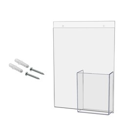 Hanging Sign Holder 8.5" x 11" with 4" Trifold Pocket Wall Mount with Hardware Hours of Operation Letter Size Vertical Handout Clear Acrylic Document Display by Marketing Holders