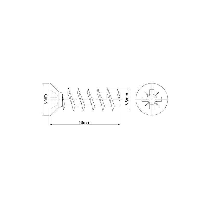 6.3mm x 13mm Euro Screws for Hinges Draw Runner Screws