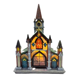 MOMENTS IN TIME Polyresin Christmas Village Building, Cathedral Church with LED Lights - Battery Operated (not Included) (12.8" H x 8.7" W x 7.1" D)
