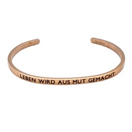 Elegant bangle silver or rose gold with mantra and saying - engraving in 2 sizes. Leben wird aus Mut gemacht, Stainless Steel