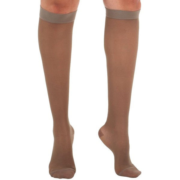 Absolute Support Women's Compression Stockings - Sheer Knee High, 15-20 mmHg Medium Graduated Support - Large, Taupe