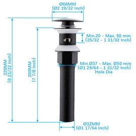 Drenaje para fregadero de baño con colador, cesta para recogedor de pelo, antiobstrucción, tapón de drenaje desplegable con desbordamiento negro mate