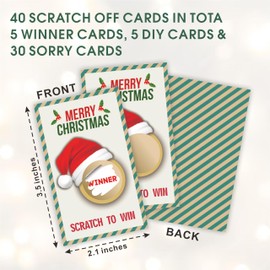 Merry Christmas Scratch Off Cards with Stickers - Santa Hat Scratch to Win Game Cards - 40Pcs Lottery Game Cards for Group Kids & Adult Prizes Activity - A08