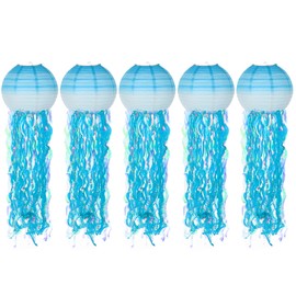 PATIKIL 10inch Jellyfish Paper Lanterns, 5Pcs Jellyfish Hanging Decorative Lantern for Party Decorations Birthday Wedding Bridal Showers Decor Supplies, Blue