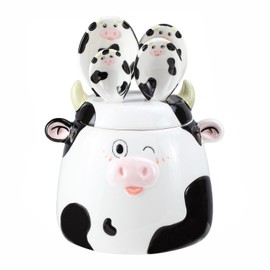 Sizikato 4pcs Porcelain Measuring Spoons with Base, Cow Shaped Ceramic Measuring Spoon Set
