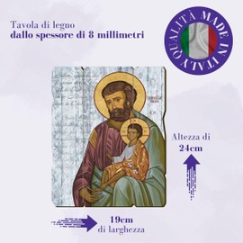 Fratelli Bonella Picture of Shaped Wood in Vintage Style of St. Josef Protector of the Holy Family 19 x 24 cm Made in Italy
