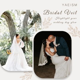 YAEISM Lace Wedding Veil White Cathedral Veil 1 tier Tulle Floral Lace Veil Fingertip Bridal Veils With Comb Gorgeous Wedding Veils for Brides