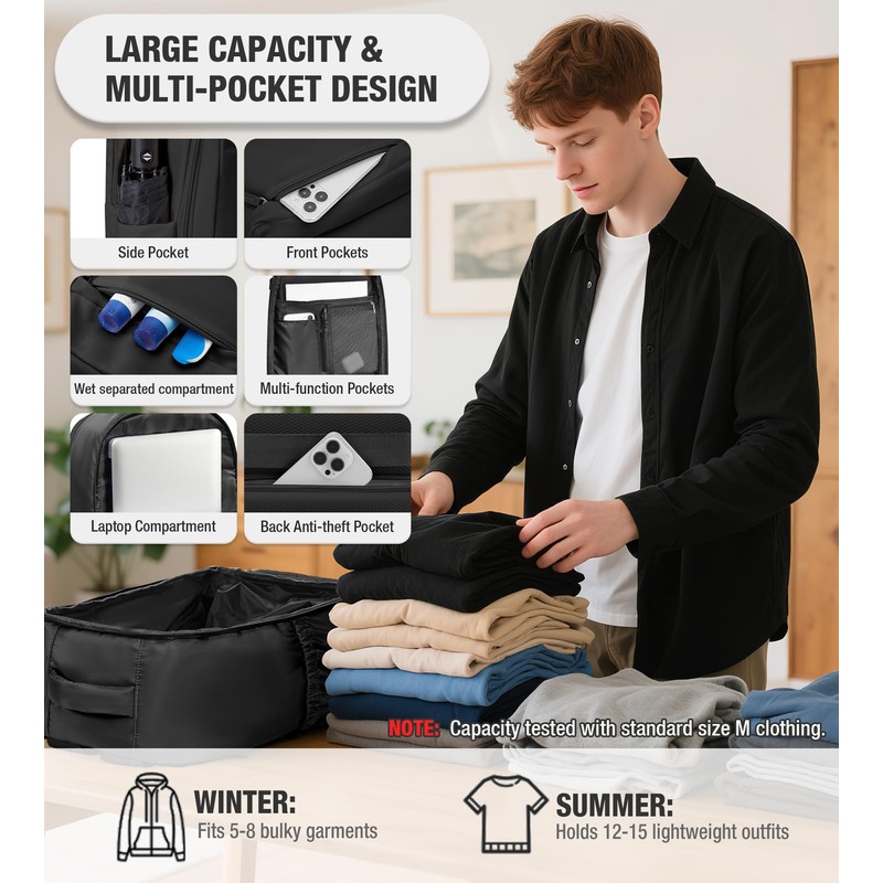 Vacuum Backpack Travel with Pump Personal Item Carry on Flight