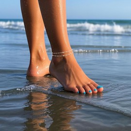 DEARMAY Dainty Silver Plated Anklets for Women Waterproof Ankle Bracelets for Women Silver Plated Chain Link Anklet Bracelets for Women Layered Summer Beach Anklets Set Jewelry Gift