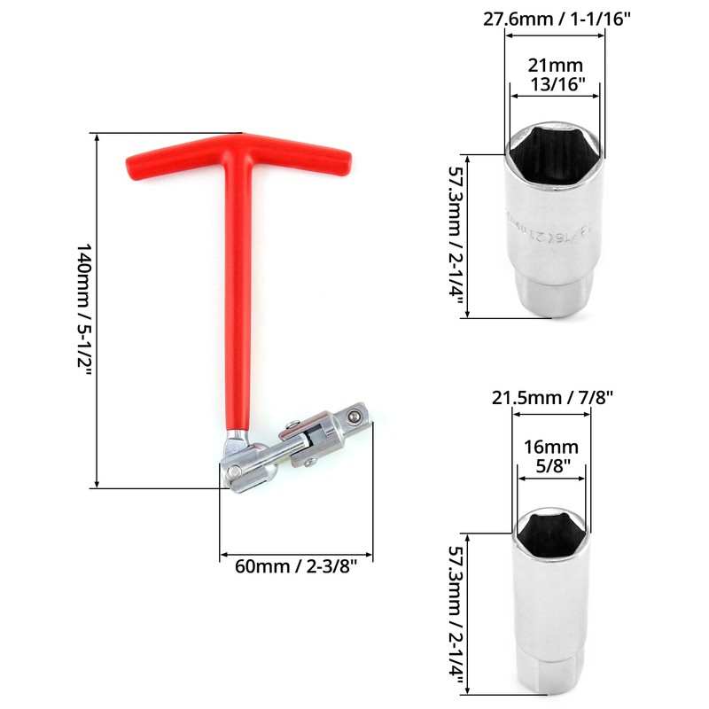 QWORK Spark Plug Socket Wrench, Universal,T-handle, 6mm (5/8") & 21mm