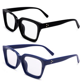 Pro Acme Blue Light Blocking Glasses Women,Thick Frame Eyeglasses Non-prescription(Black+Drak Blue)