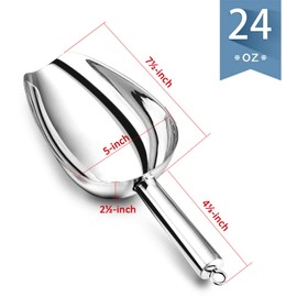 E-far - Juego de 2 cucharas de hielo de acero inoxidable de 24 onzas, cucharas grandes de metal para cocina, bar, fiesta, boda, comida para perros, plantas en maceta, parte inferior redonda y lazo para colgar, sin óxido y apto para lavaplatos