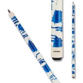 Action VAL38 Value Series Pool Cue - 58" Cue - Hard Maple Shaft with 13mm Boar Skin Tip - Gloss White with Blue Splatter, 19oz