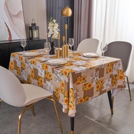 Mantel de vinilo con respaldo de franela, impermeable, a prueba de aceite, fácil de limpiar, mantel de plástico, perfecto para mesas de comedor, mesas de cocina, fiestas (girasol, cuadrado de 54 x 54