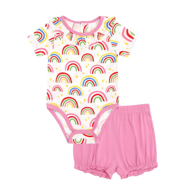 DREAMHALO Baby Girl Clothes Ruffle Romper with Bloomer Shorts Set