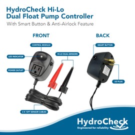 HydroCheck HC6000v2 Sump Pump Float Switch: Hi-Lo Dual Sensors with Built-in Alarms | Energy-Saving, Maintenance-Free Solution to Prevent Flooding in Basements & Pools | USA-Made Reliability