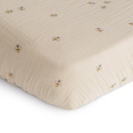 mushie Extra Soft Muslin Fitted Crib Sheet | 192 Thread Count | 28"x 52" (Bees)
