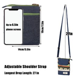 KXF Cell Phone Pouch Purse Wallet Canvas Zipper Ethnic Style Small Crossbody Messenger Bag Mini Shoulder Bag with Adjustable Shoulder Strap for Women Girls