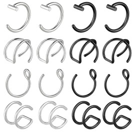 Telooco 6 Stück Nasenring Piercing Fake Nasenpiercing Gothic Septum Piercing Nasenring Hoop 20G Edelstahl Fake Lippenpiercing Ring Damen Herren
