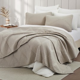 Oli Anderson Twin Size Quilts Comforter Sets with 1 Pillow Sham, Lightweight Bedspread Coverlet with Basket Weave Pattern, Quilted Blanket Thin Comforter Bed Cover Set for All Seasons, Khaki